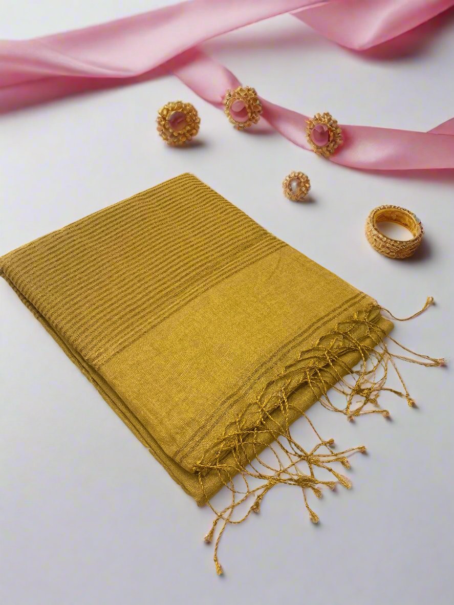 TISSUE LINEN SAREE- GOLDEN