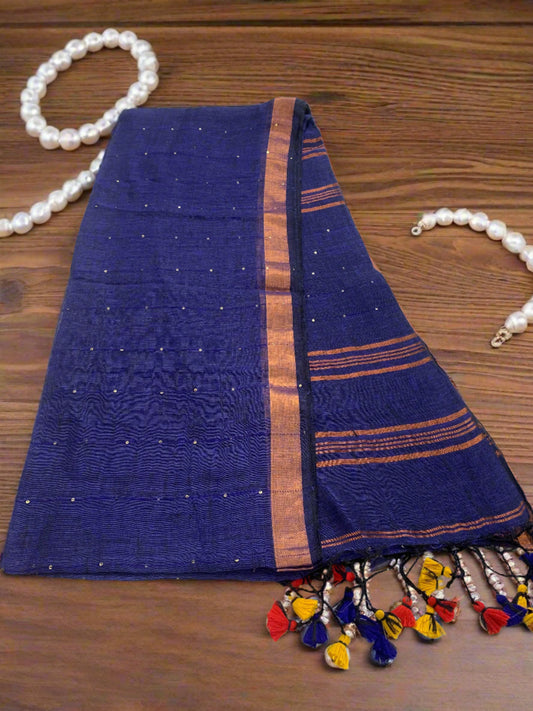 SITARA NAVY BLUE SEQUINS LINEN SAREE