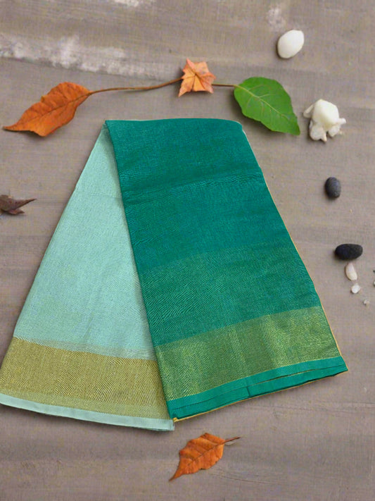 TRIVENI LINEN SAREE-OMBRE TEAL