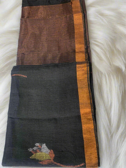 TULIP LINEN SAREE-BLACK