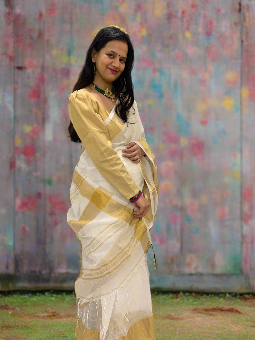 MAJESTIC WHITE LINEN SAREE