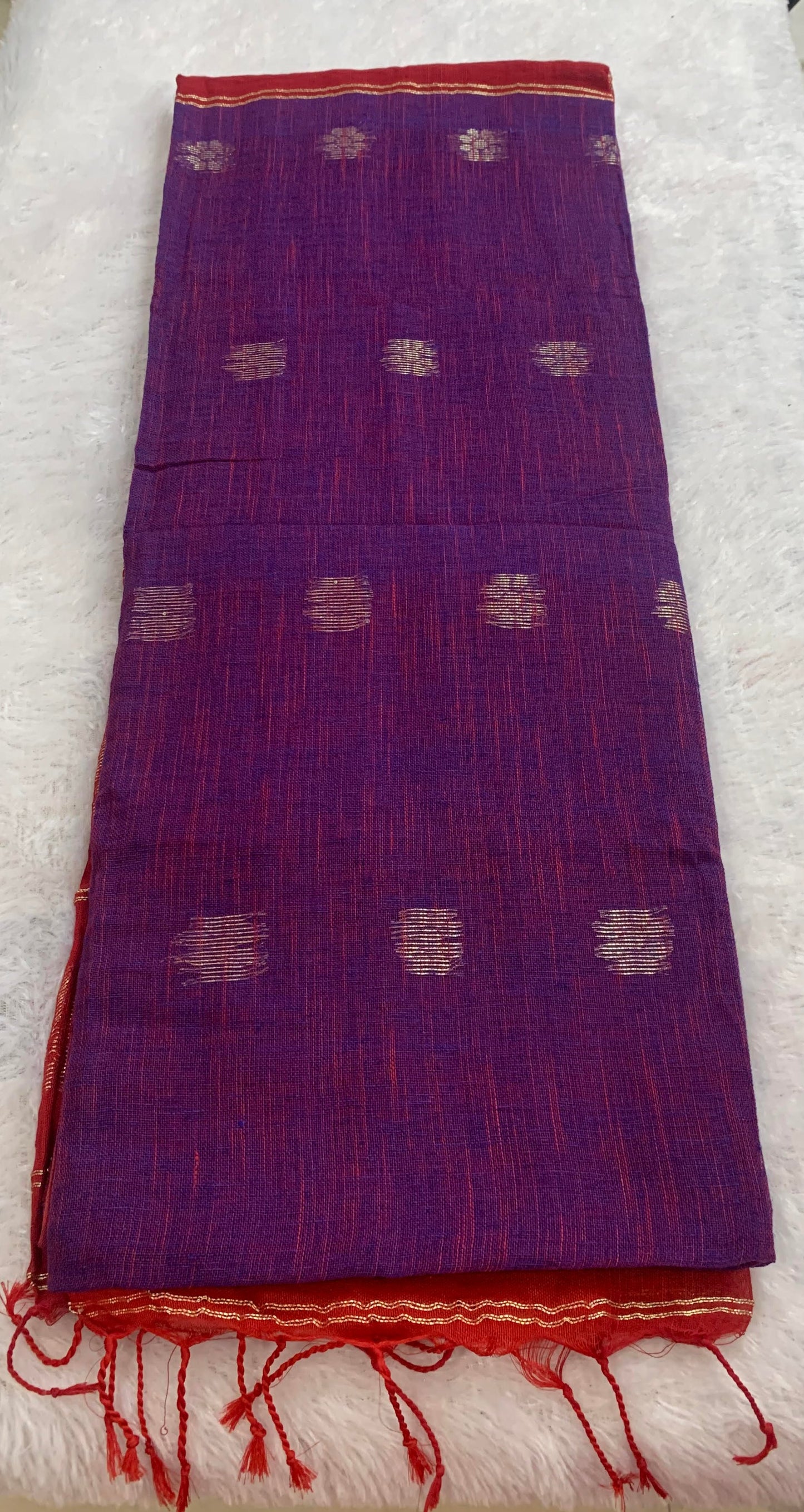 BANARASI PURPLE AND RED LINEN SAREE