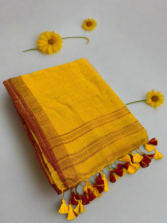 SITARA YELLOW SEQUINS LINEN SAREE