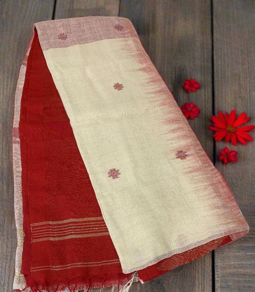 MYSTIC IKKAT RED AND WHITE LINEN SAREE