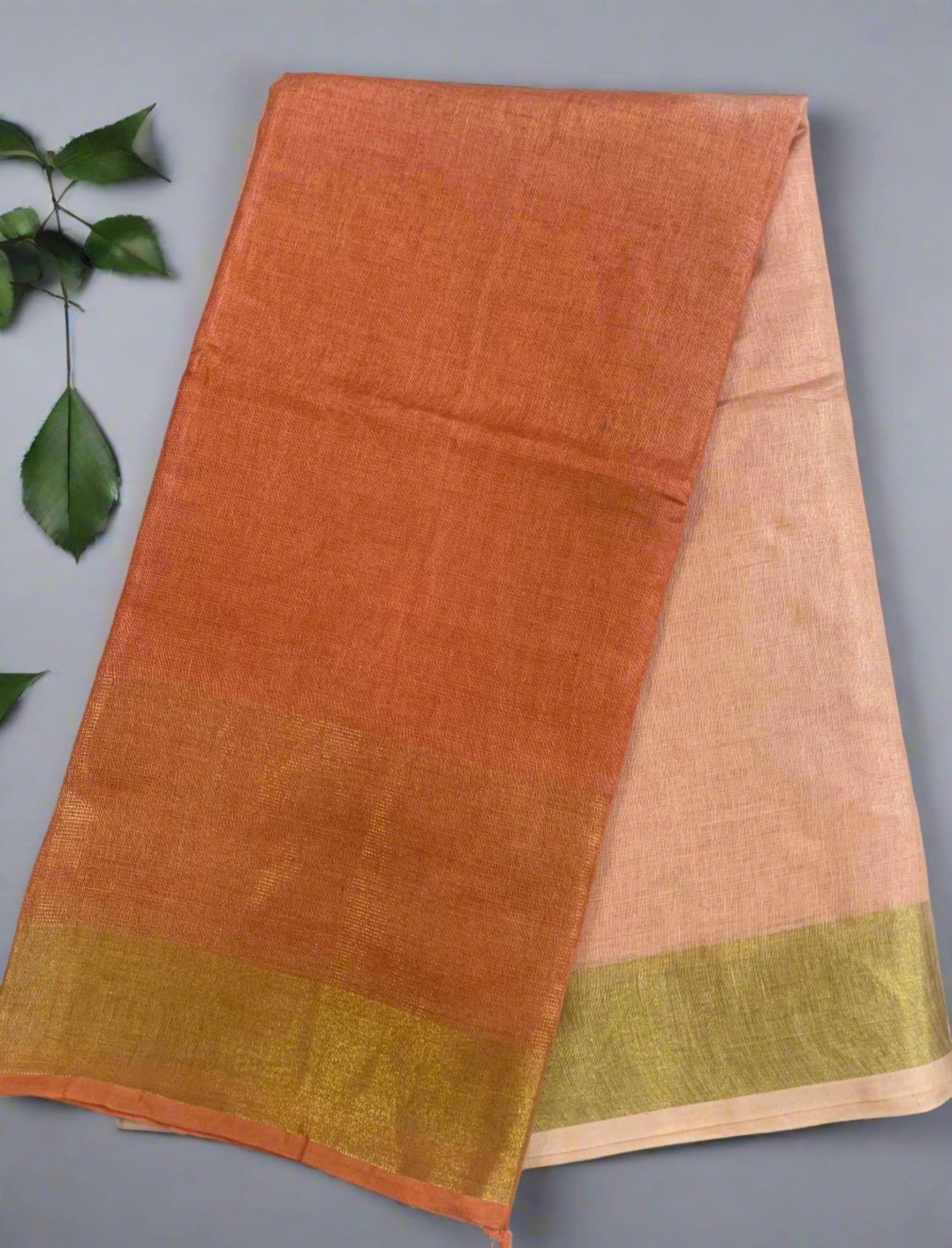 TRIVENI LINEN SAREE-OMBRE ORANGE