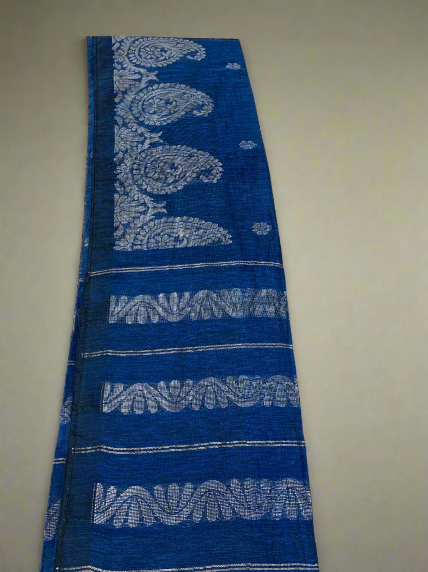 BANARASI PEACOCK BLUE LINEN SAREE