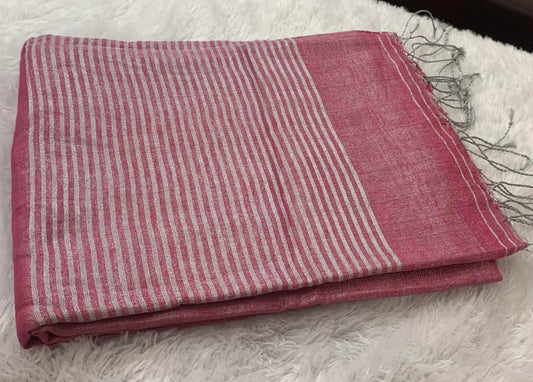 TISSUE LINEN SAREE- ROSE PINK