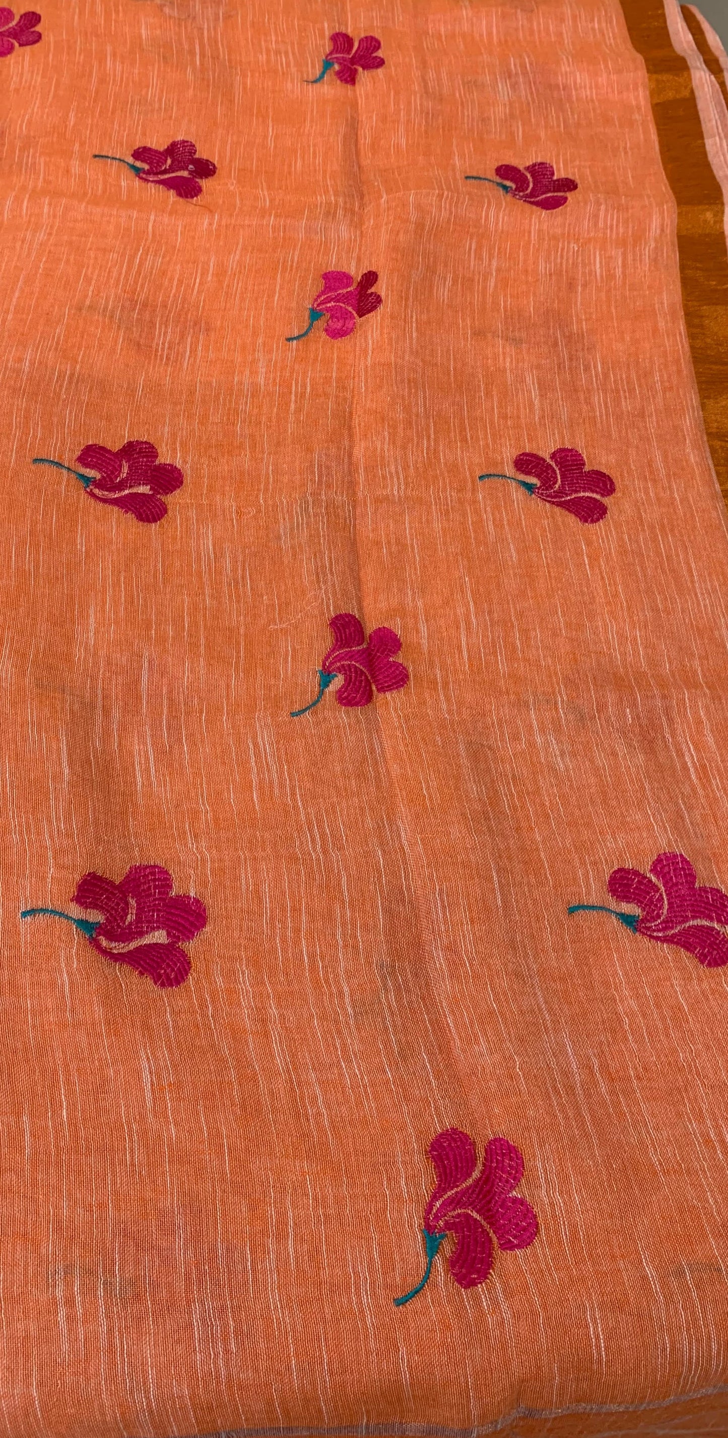 RAGINI ORANGE PURE LINEN SAREE