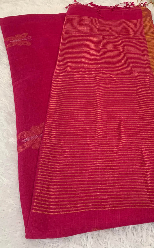 PANKHURI ZARI MAGENTA LINEN SAREE