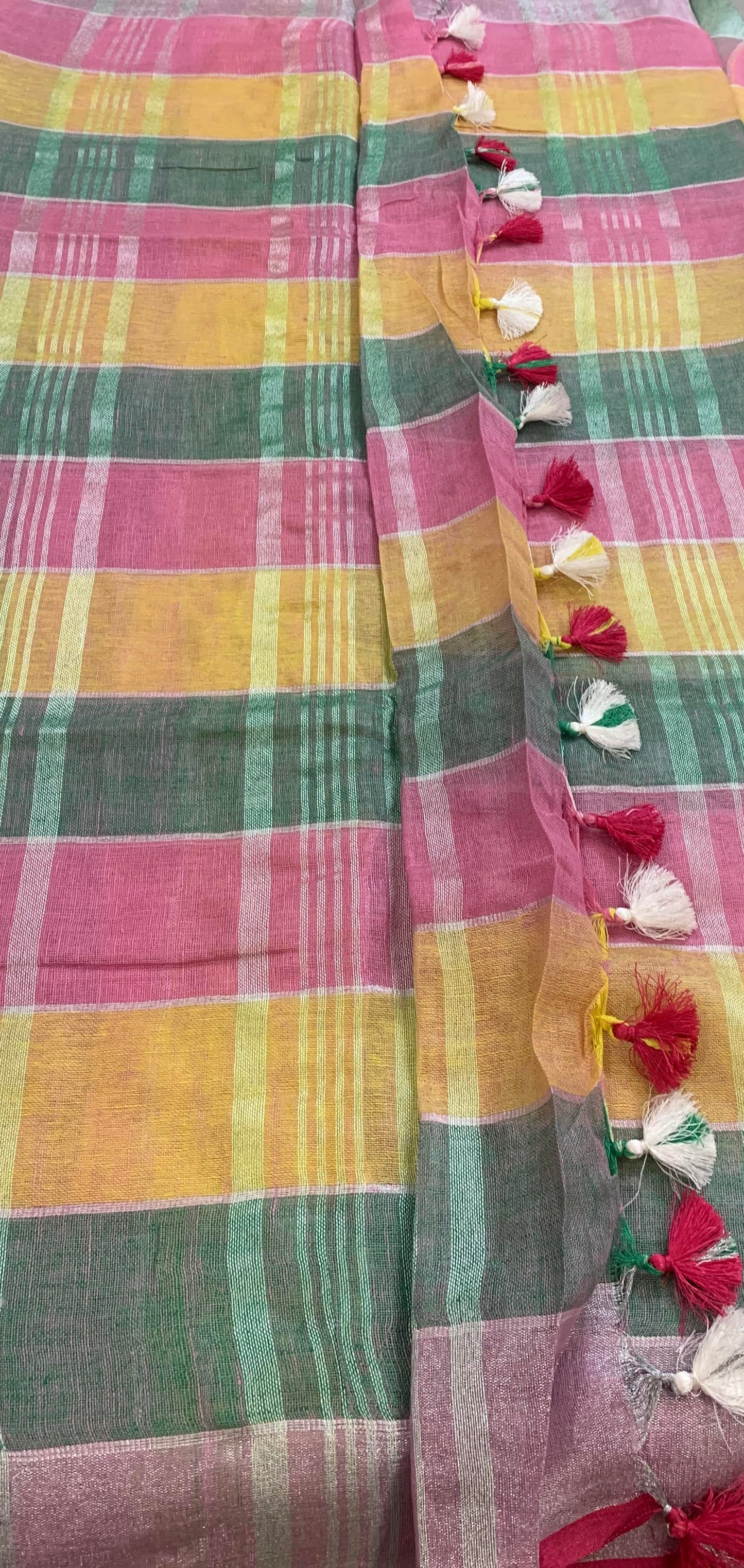 CHECKS MULTI-COLOUR LINEN SAREE