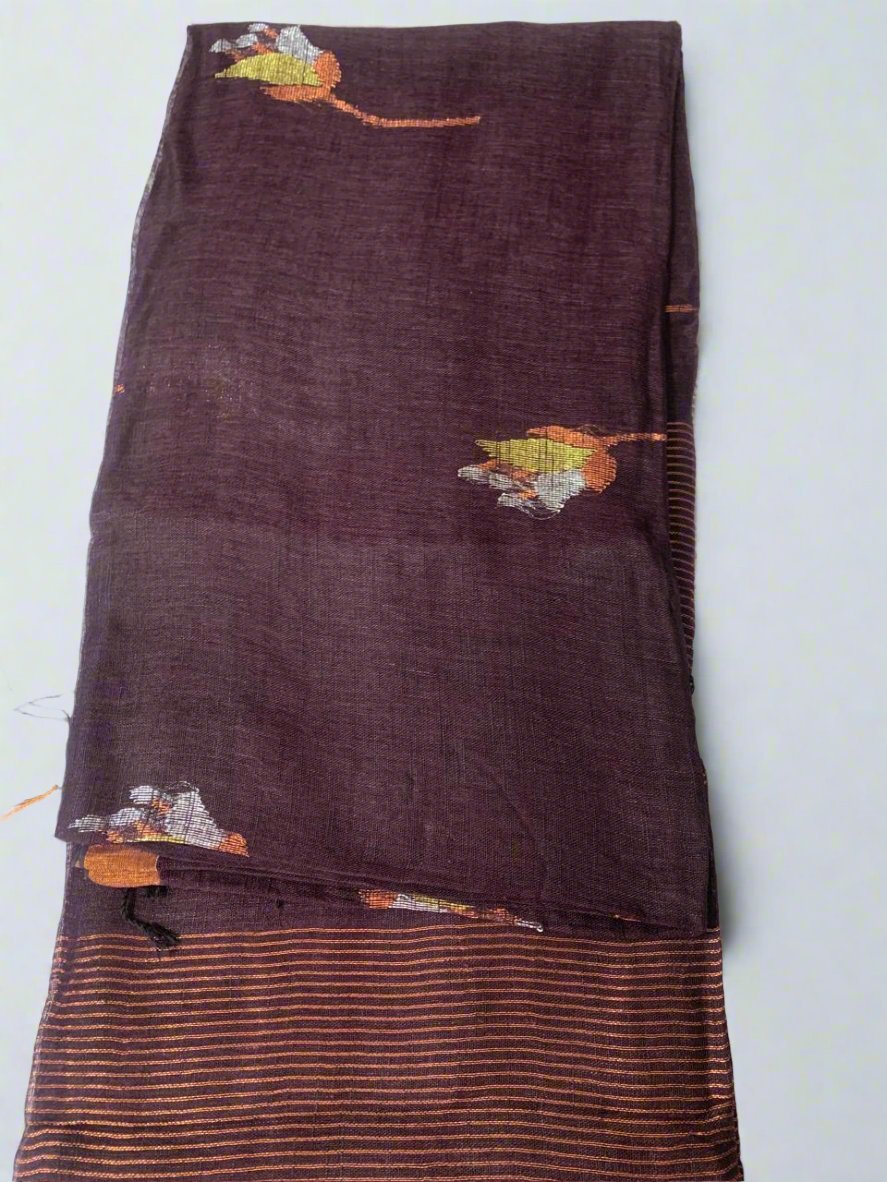 TULIP LINEN SAREE-CHESTNUT BROWN