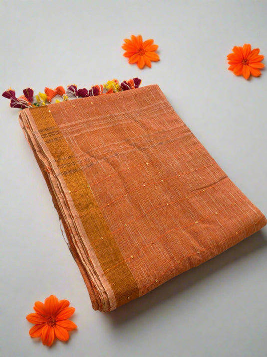 SITARA ORANGE SEQUINS LINEN SAREE