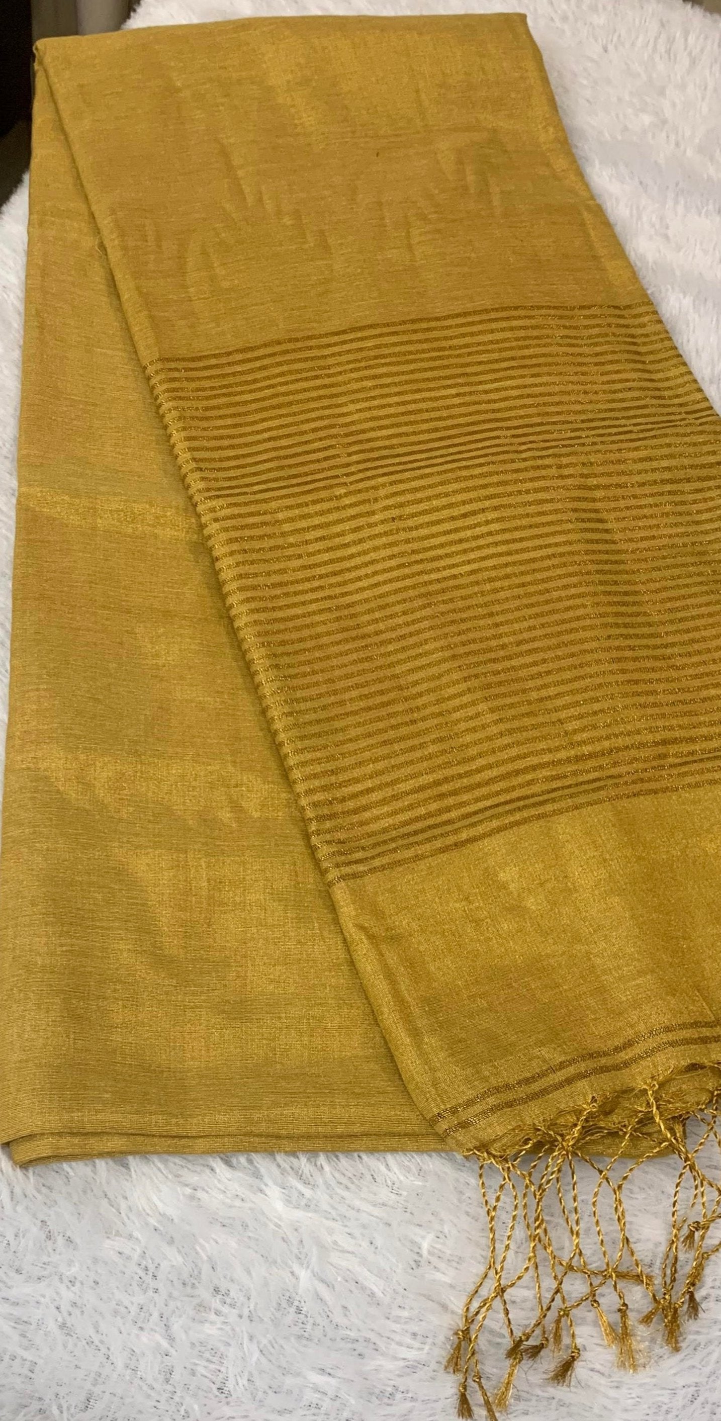 TISSUE LINEN SAREE- GOLDEN