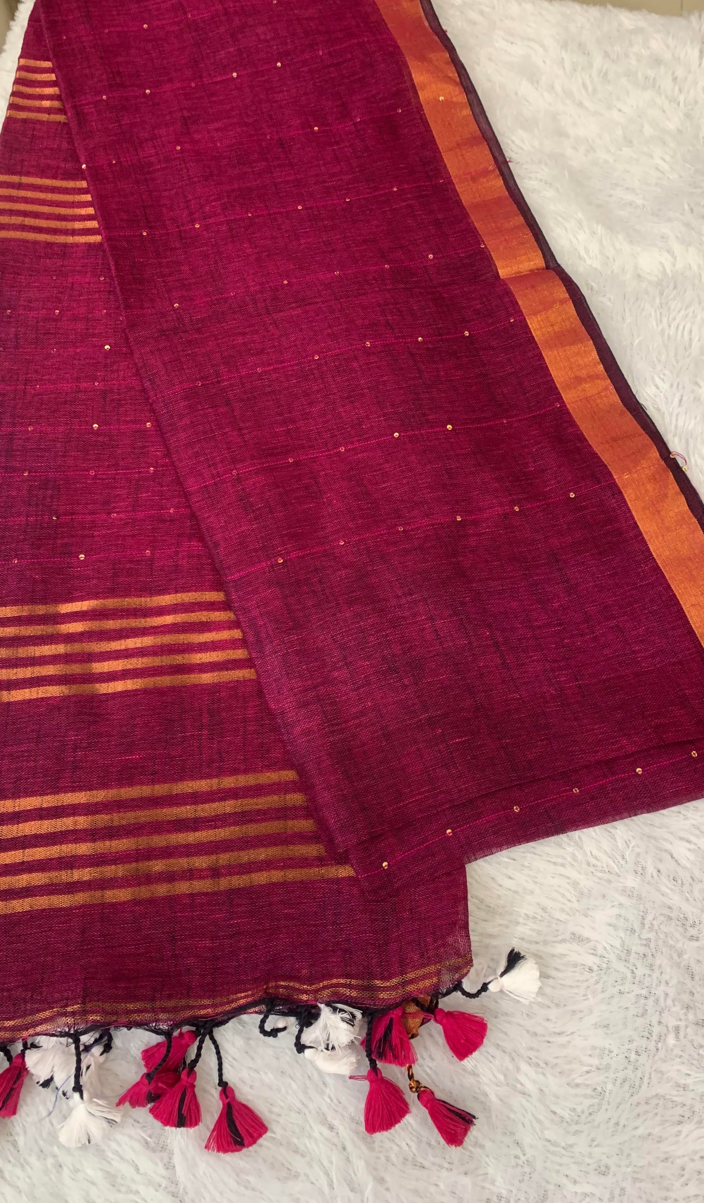 SITARA MAROON SEQUINS LINEN SAREE