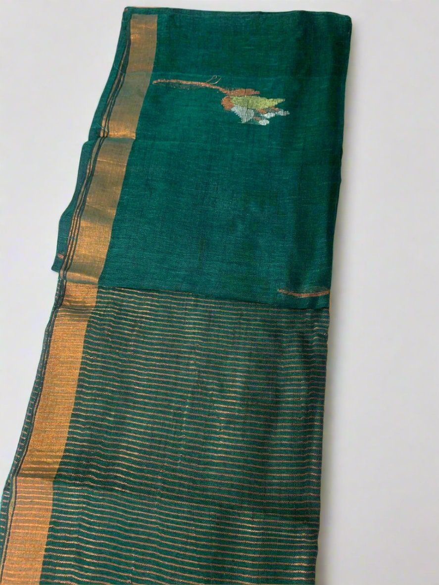 TULIP LINEN SAREE-BOTTLE GREEN