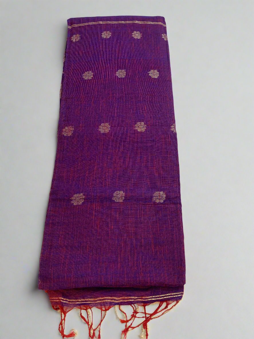 BANARASI PURPLE AND RED TONED LINEN SAREE