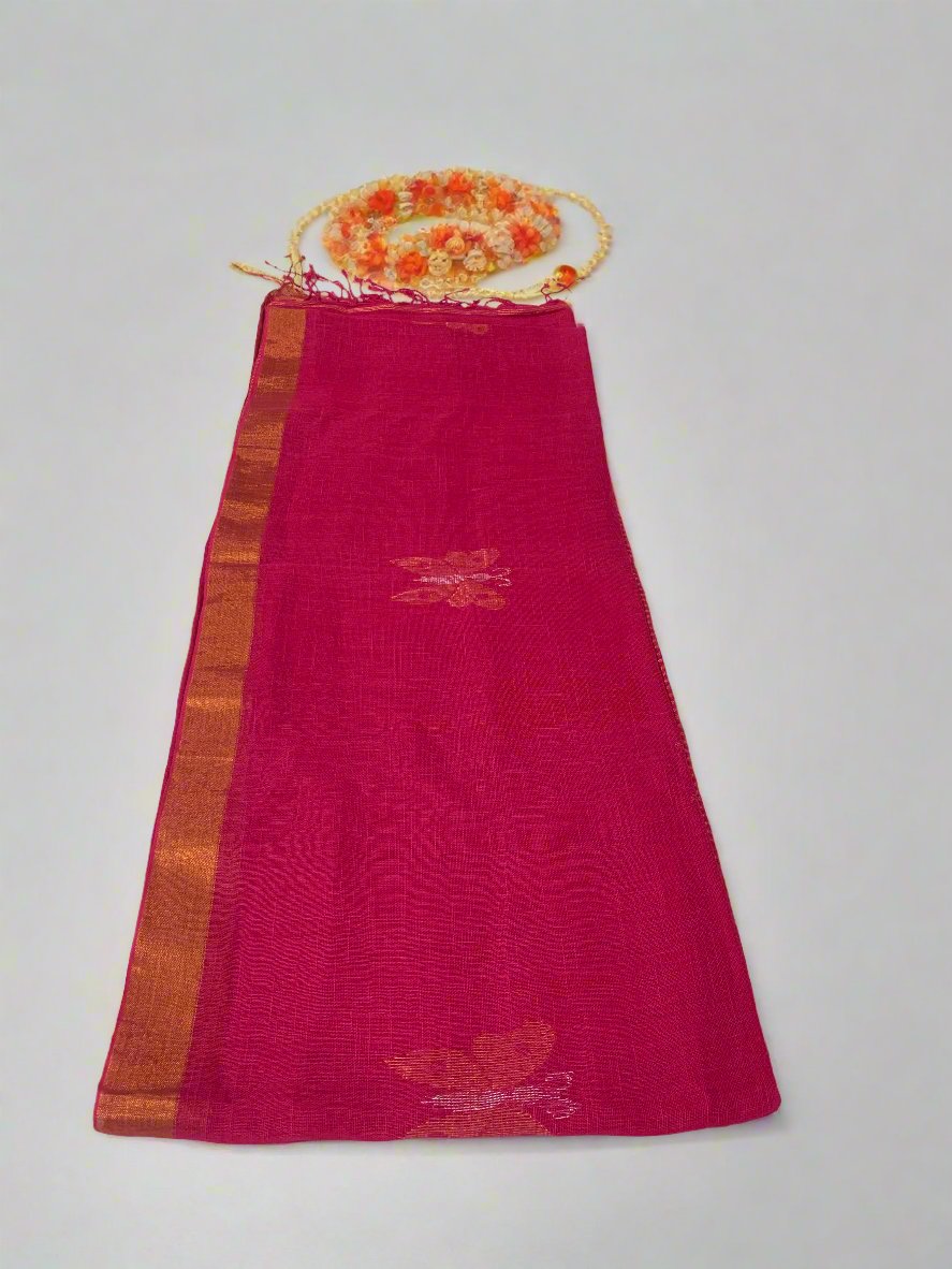 PANKHURI ZARI MAGENTA LINEN SAREE