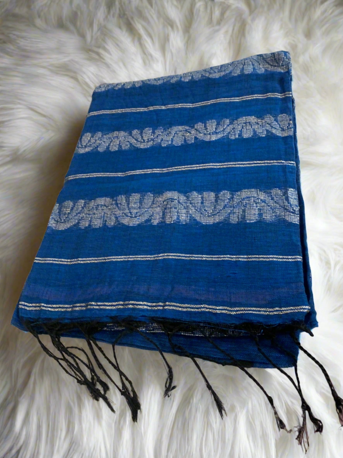 BANARASI PEACOCK BLUE LINEN SAREE