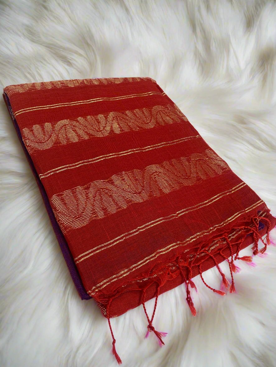 BANARASI PURPLE AND RED LINEN SAREE