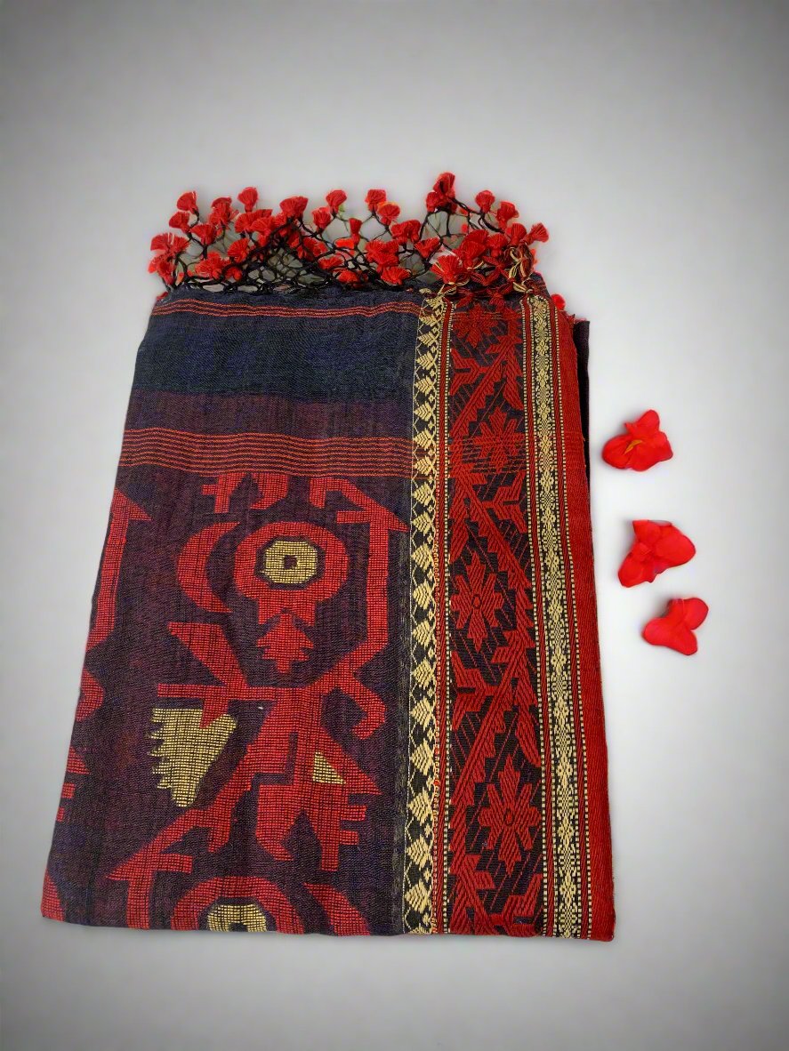 JACQUARD GREYISH BLACK LINEN SAREE