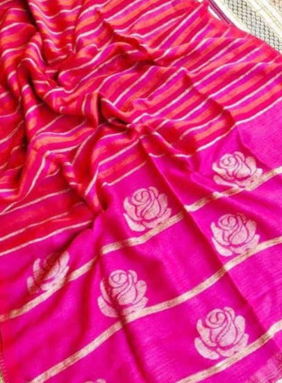 SHAKTI-ROSE MOTIF STRIPPED(RANI PINK)