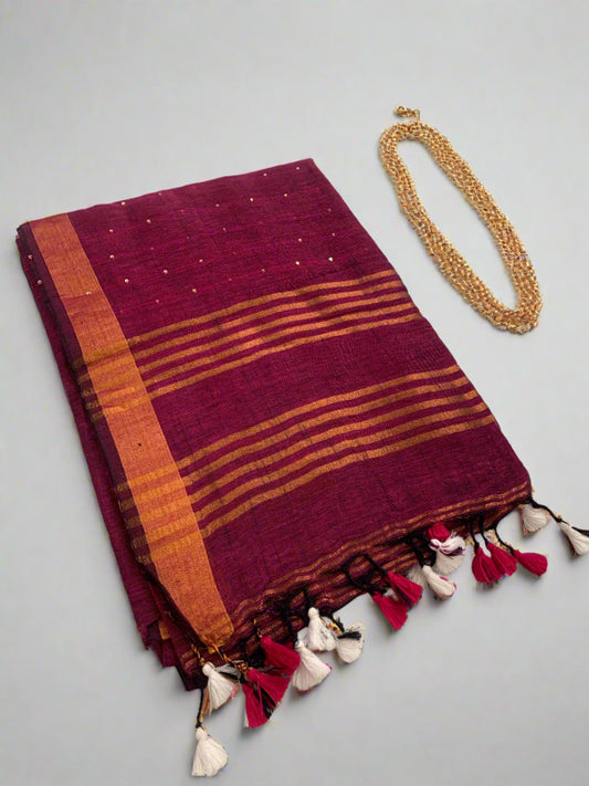 SITARA MAROON SEQUINS LINEN SAREE