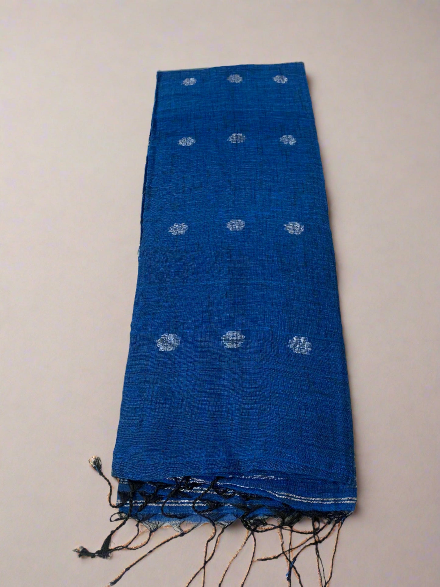 BANARASI PEACOCK BLUE LINEN SAREE