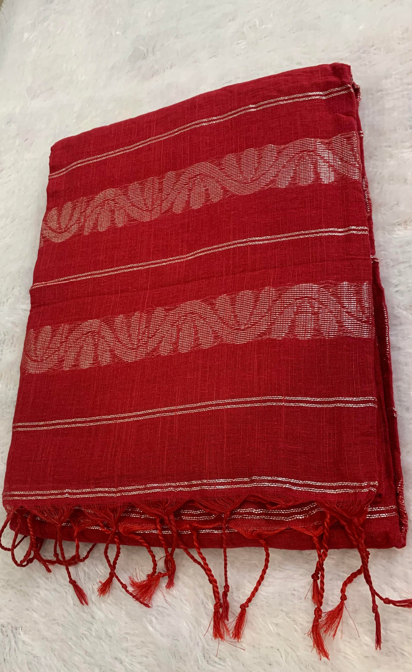 BANARASI RED LINEN SAREE