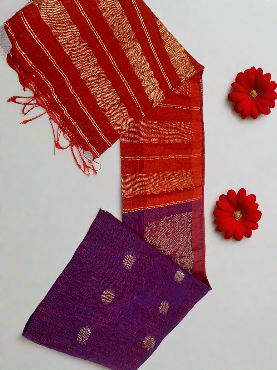 BANARASI PURPLE AND RED LINEN SAREE