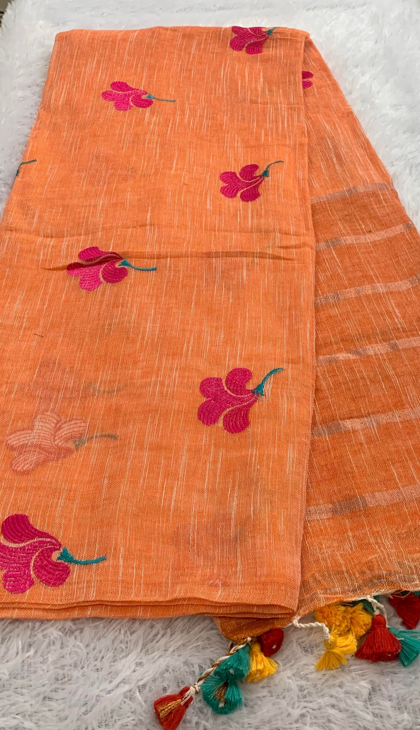 RAGINI ORANGE PURE LINEN SAREE