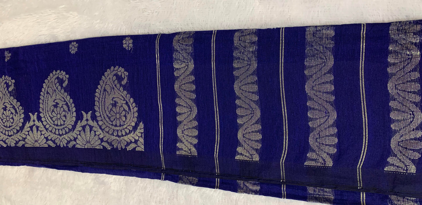 BANARASI INK BLUE LINEN SAREE