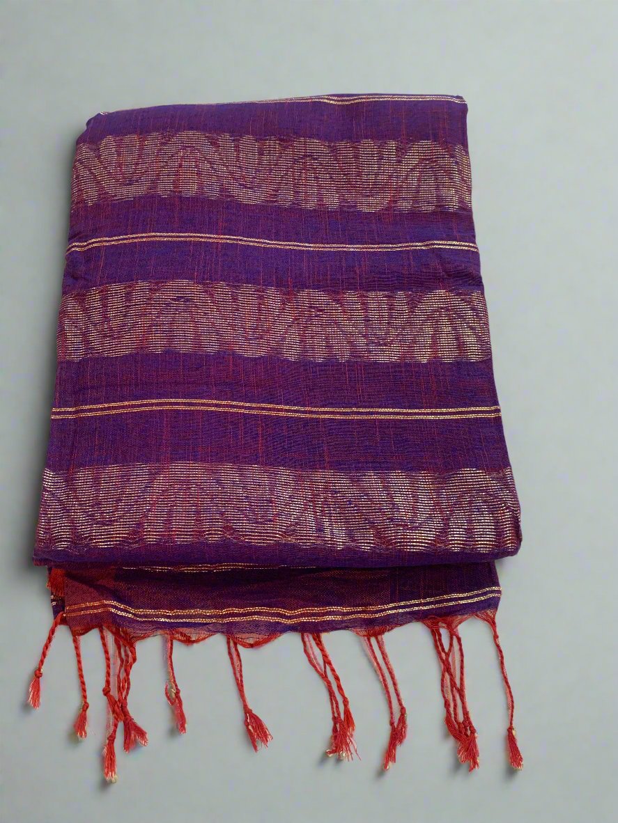 BANARASI PURPLE AND RED TONED LINEN SAREE