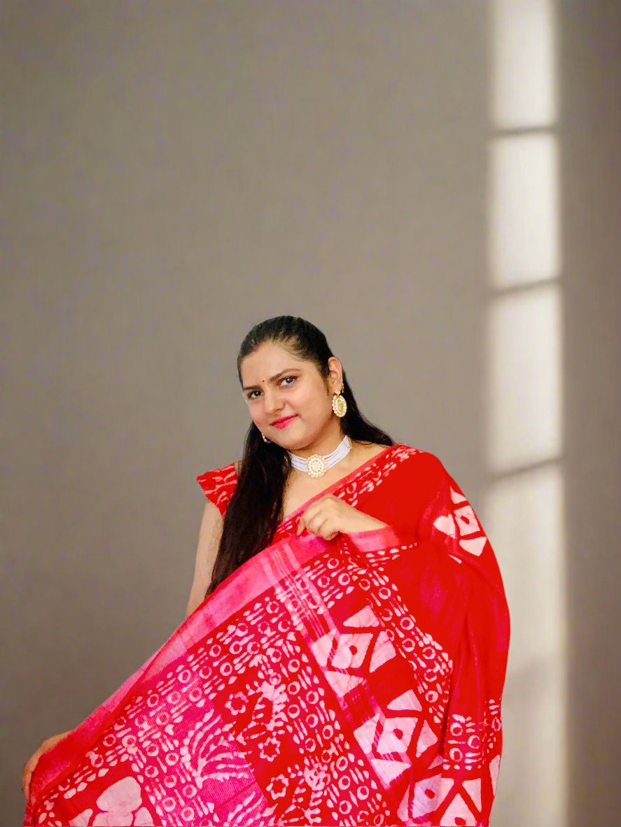 LINEN BATIK SAREE-RED