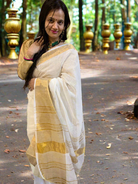 MAJESTIC WHITE LINEN SAREE